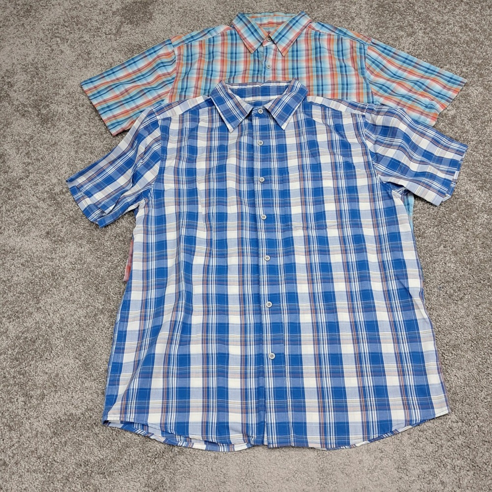 Old Mill‎ Mens Plaid Short Sleeve Button Down Shirt 2 Pack Blue Orange Size M